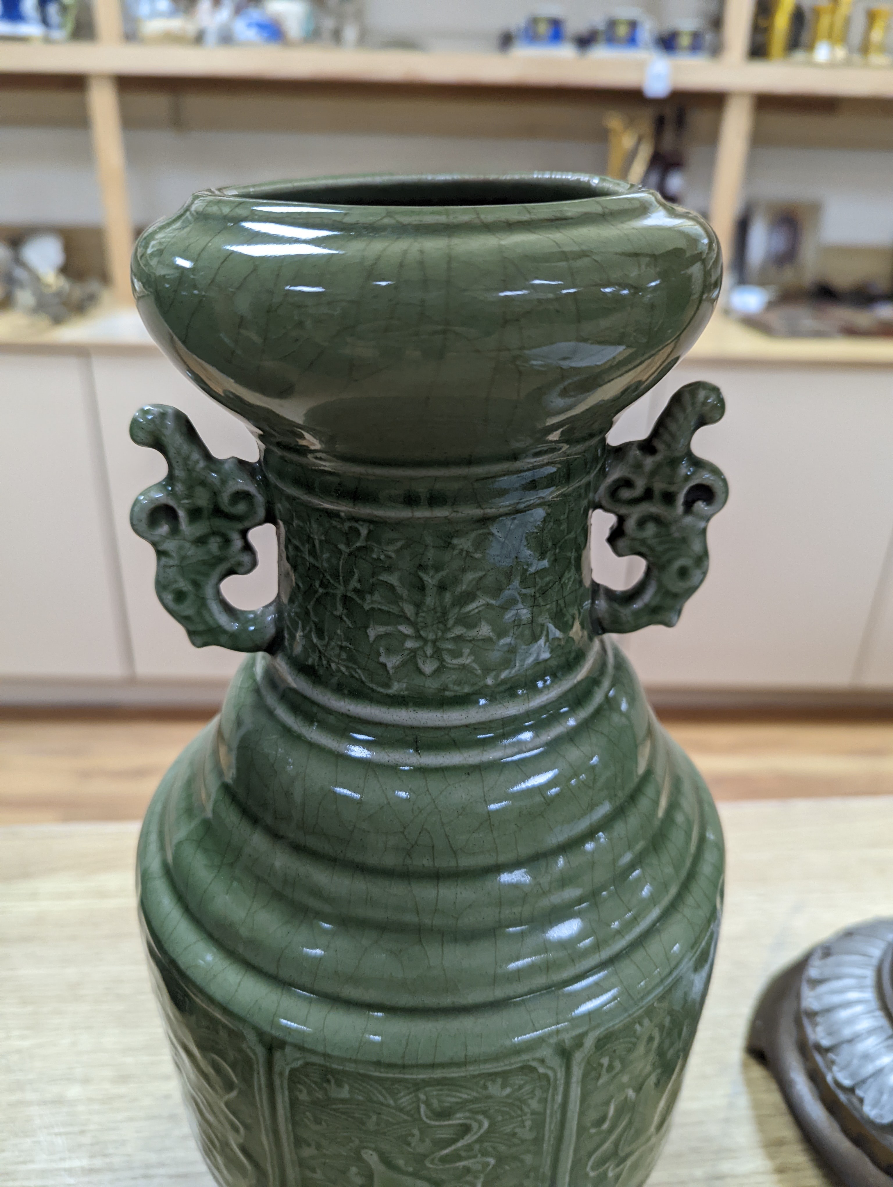 A pair of Chinese celadon glazed vases 35cm